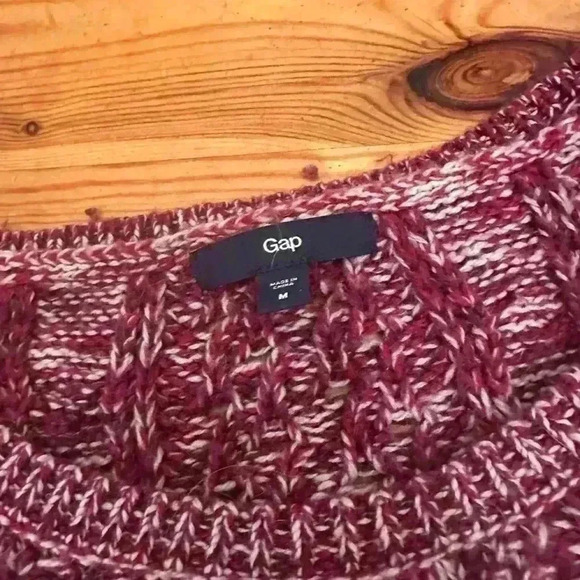 GAP crew neck Berry Red and White knit wool blend sweater Women M - Picture 8 of 9